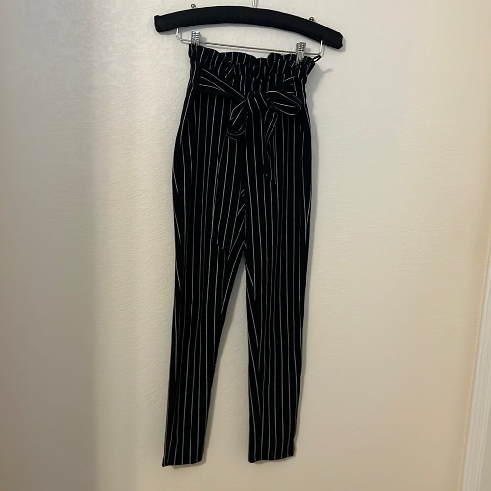 Pinstriped high waisted stretch pants